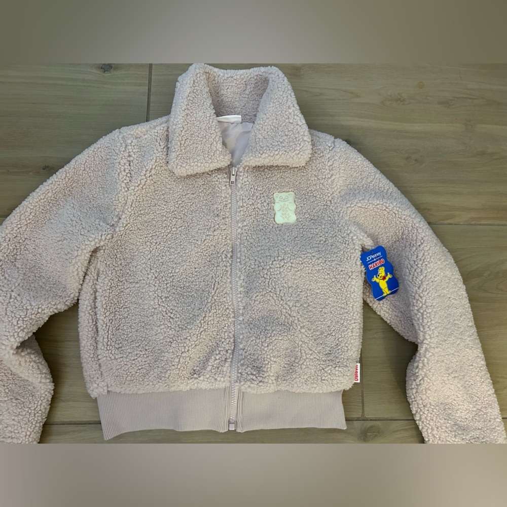 NEW Haribo Pink Juniors Fleece Teddy Crop Zip Up Lined Jacket XS $74
